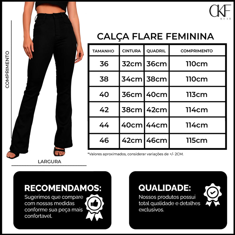 Calça Jeans Flare Boca Sino Cintura Alta Feminina